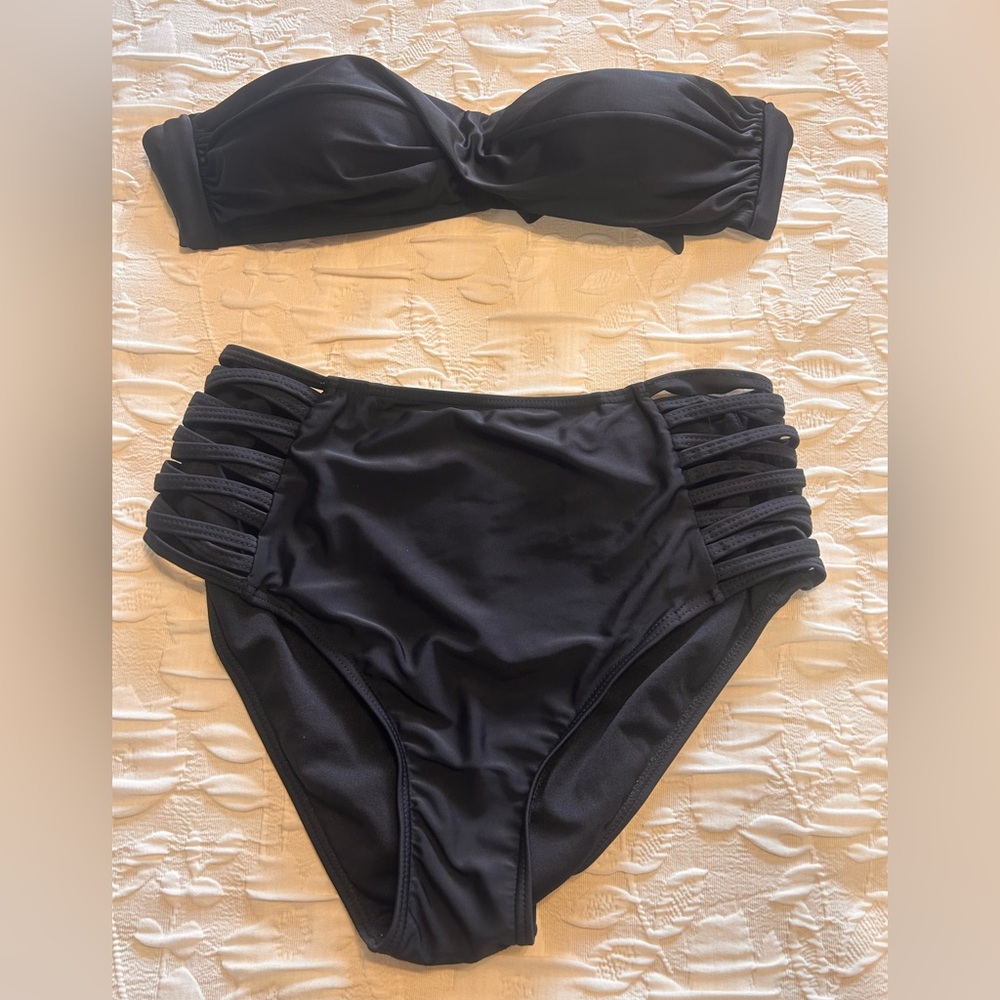 Sophisticated Black Strapless Bikini Set
